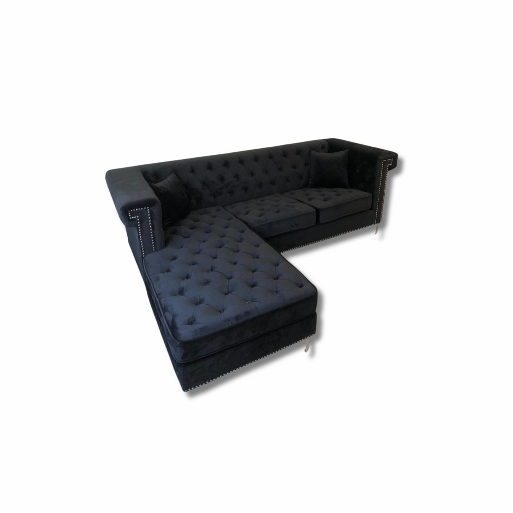 Black velvet Tufted L-Shaped Couch