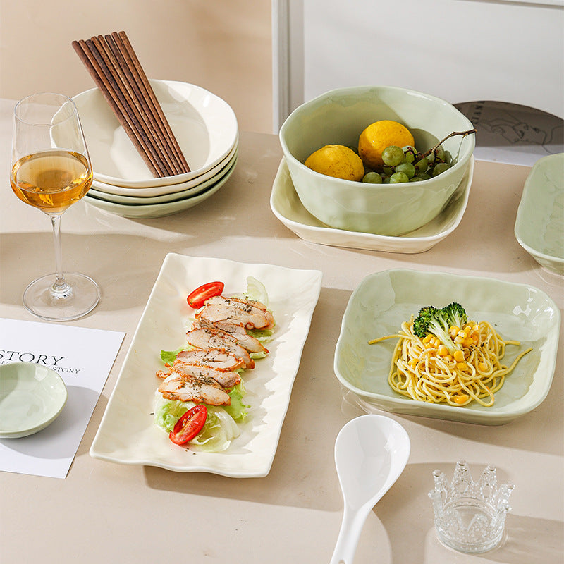 Ceramic Bowl Suit Household Minimalist Cream Wind Tableware Set Plate Cutlery