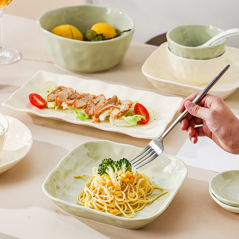 Ceramic Bowl Suit Household Minimalist Cream Wind Tableware Set Plate Cutlery