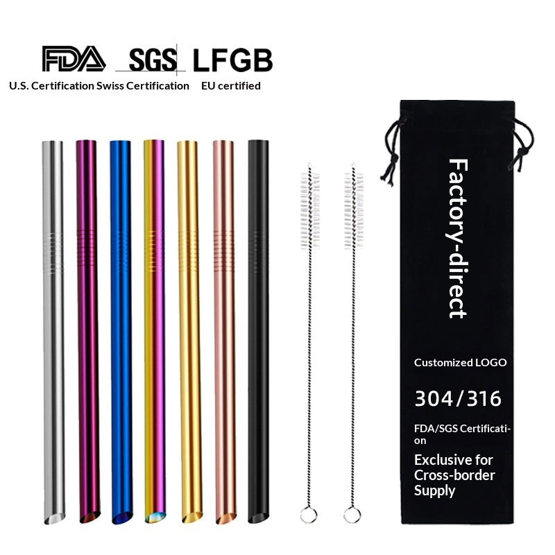 Stainless Steel Angled Straw Drink Milk Tea Cup Set