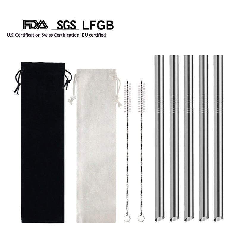 Stainless Steel Angled Straw Drink Milk Tea Cup Set