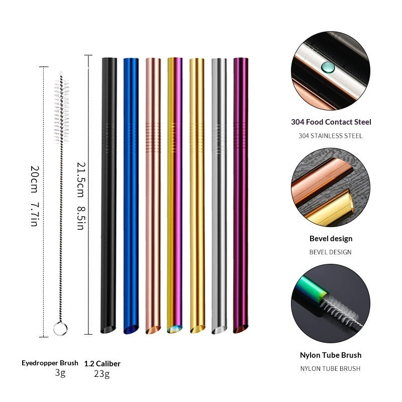 Stainless Steel Angled Straw Drink Milk Tea Cup Set