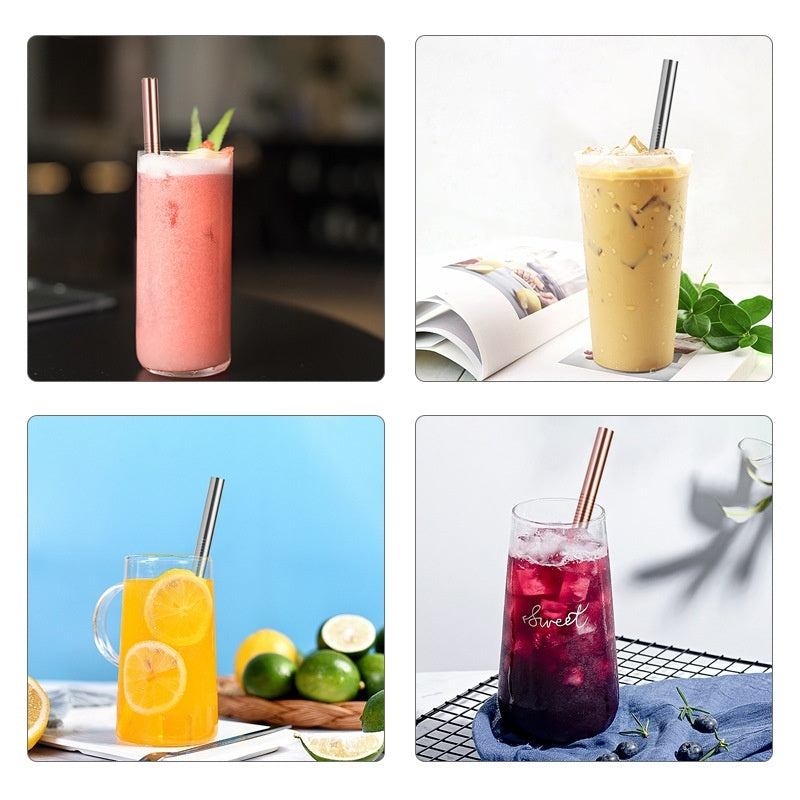 Stainless Steel Angled Straw Drink Milk Tea Cup Set